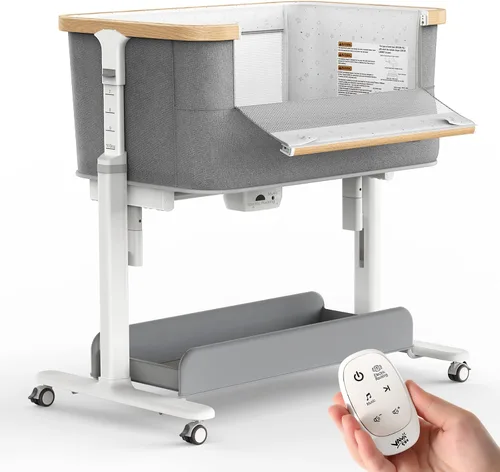 Vista 11 de VaVaSoo Cuna eléctrica para bebé, cama de malla con balanceo automático de 3 velocidades, 8 sonidos relajantes, control remoto, cuna de bebé