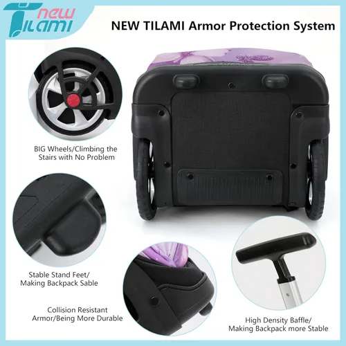 Vista 82 de NEW TILAMI Mochila con ruedas de 19 pulgadas con bolsa de almuerzo para niñas y niños, mochila para laptop con ruedas, bolsa de mano duradera