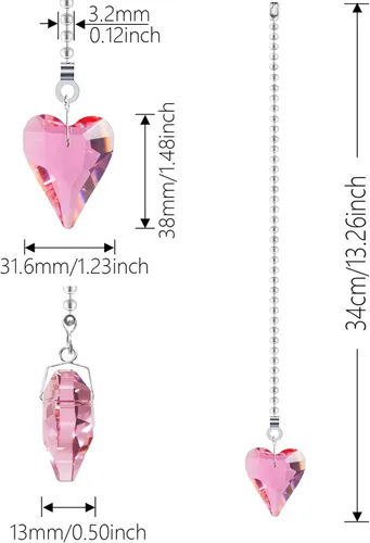 Vista 3 de 2 unidades de 12 pulgadas de cristal para ventilador de techo con dije de corazón, extensor de cadena con conector de cadena de bola para decoración