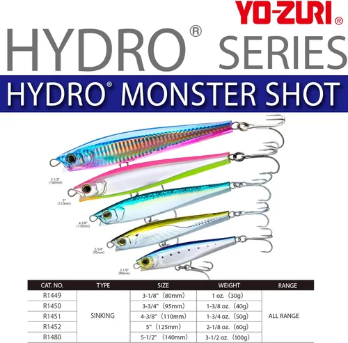 Vista 2 de Yo-Zuri R1450-HPSC: Hydro Monster Shot (S) 95Mm 3-3/4", Rosa Plata Chartreuse