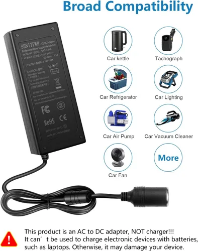 Vista 5 de Convertidor de CA a CC de 13.5FT 110V/120V a DC 12V 10A 120W Fuente de alimentación de coche 13.5FT Extra-Long Power Cord 12Volt Car Cigarette