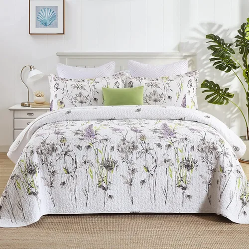 Vista 8 de Y-PLWOMEN Colchas tamaño Queen, 100% algodón, ligero, suave, tamaño Queen, azul, gris, blanco, acolchado, juego de ropa de cama reversible