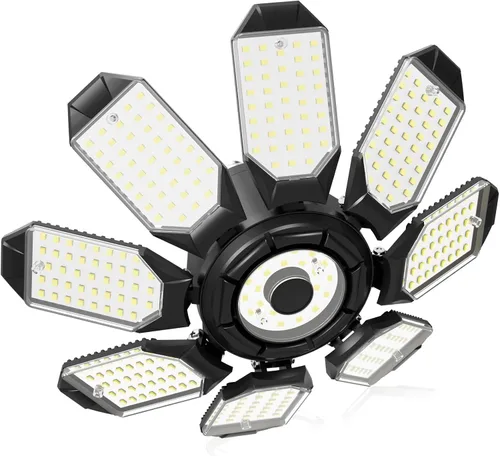 Vista 9 de Adiding - Luz LED de garaje giratoria, iluminación brillante de techo de tienda de sótano, accesorio de bahía con 6 paneles ajustables, base