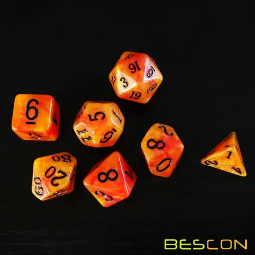 Vista 3 de Bescon Juego de dados de piedra mágica, 7pcs poliédrico RPG dados Set Aura Stone, embalaje de Polybag Piedra del aura en bolsa de plástico