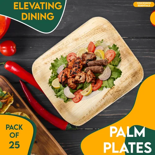 Vista 3 de Concession Essentials Platos de hoja de palma (25 unidades) – Vajilla desechable, platos compostables y biodegradables