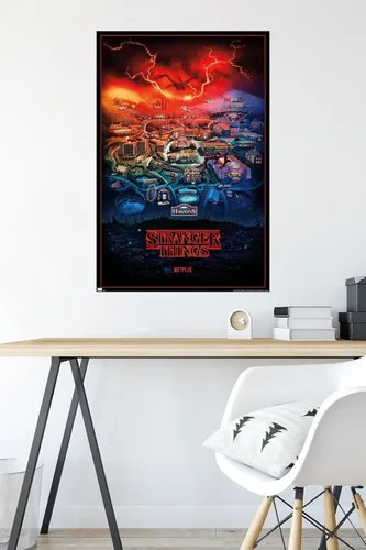 Vista 5 de Trends International - Stranger Things de Netflix: Temporada 4, póster de pared de Hawkins, Indiana, 57 x 86 cm, paquete de alta calidad de póster