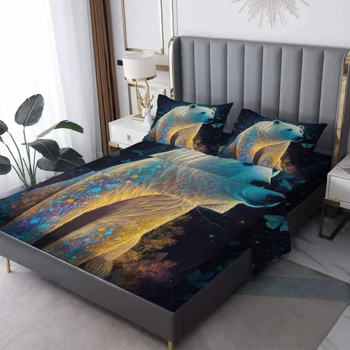 Vista 12 de Juego de sábanas de tamaño individual, sábanas de oso – Sábanas y fundas de almohada de microfibra de 3 piezas, juego de sábanas con patrones de Aa