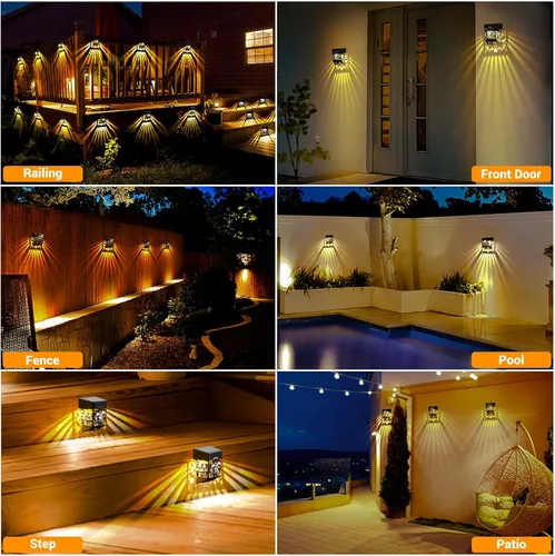 Vista 5 de LOFTEK Luces solares para terraza, paquete de 4 luces solares para cerca, luz decorativa de jardín al aire libre, del atardecer al amanecer