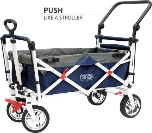 Vista 2 de Creative Outdoor Cochecito plegable con cinturones de seguridad y asa ajustable, carrito plegable con toldo extraíble para niños, equipo y viajes