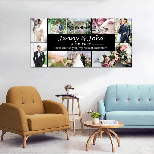 Vista 3 de Personaliza tus fotos sobre lienzo, impresiones artísticas personalizadas para pared, fotos familiares, de boda, bebé, mascota, collage de múltiples