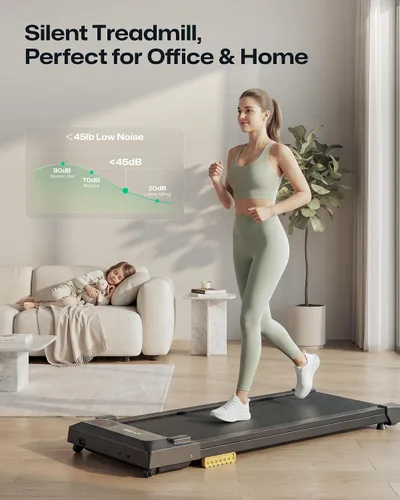 Vista 11 de UREVO Smart Walking Pad, Compact Under Desk Treadmill with Double Shock Absorption, Quiet Operation, Workout APP with Track Insights and MIIT Mode