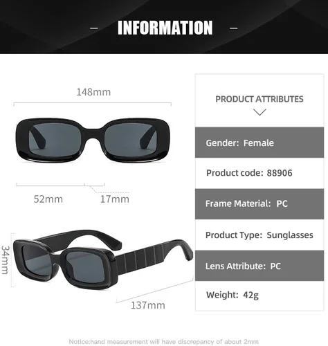 Vista 3 de ADMIRING Gafas de sol rectangulares gruesas, estilo retro de los años 90, para mujeres y hombres, diseño cuadrado grueso pequeño