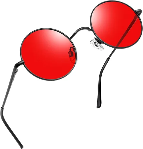 Vista 7 de Joopin - Anteojos de sol retro pequeños redondos hippie con círculo polarizado, protección UV400, metal, para hombres y mujeres