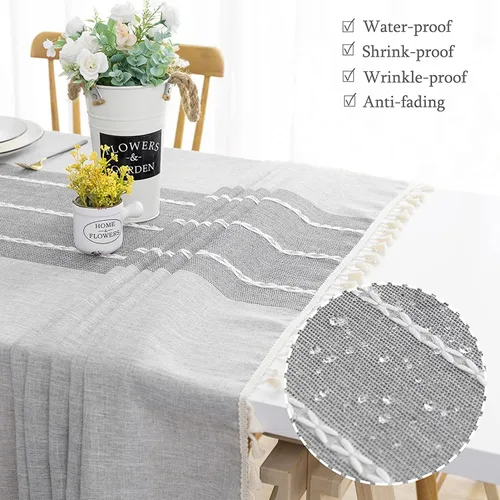 Vista 2 de Mantel rectangular para comedor, elegante mantel de lino de granja para cocina y mesa, elegante mantel impermeable para mesa, rayas grises clásicas