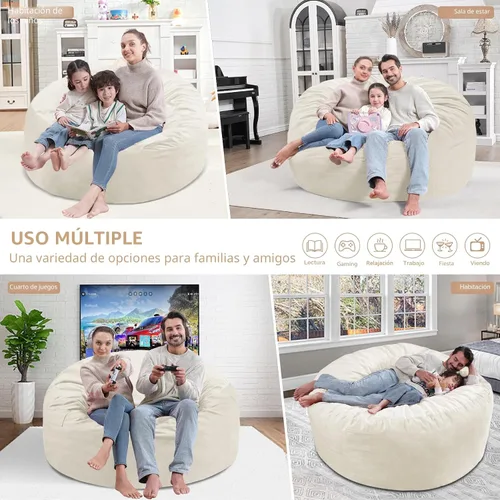 Vista 5 de Puf de 5 pies, puf grande con relleno de espuma viscoelástica, sofá puff esponjoso con funda de terciopelo holandés, puf redondo para sala de estar