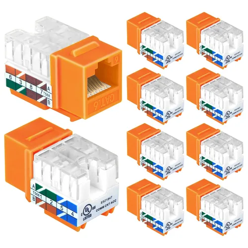 Vista 5 de VCELINK Conector Keystone RJ45 Cat6 con certificación UL, paquete de 10 conectores de perforación Ethernet Cat5e Cat5 de perfil delgado, UTP, 90