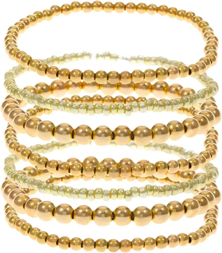 Vista 4 de Fuqimanman2020 Juego de Pulseras Gruesas de Perlas Simuladas Apilables y Elásticas con Bolas Ajustables y Multicapa para Mujer, Joyería de Boda