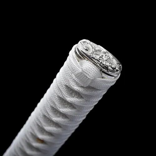 Vista 7 de Espada katana blanca de 40 pulgadas, espadas japonesas afiladas, espada de espiga completa para exhibición, hoja de acero al carbono