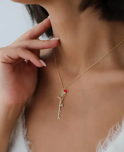 Vista 17 de TRANGEL Custom Birth Flower Name Necklace Personalized 18K Gold Plated Birth Month Flower Necklace Dainty Floral Pendant Jewelry Mothers Birthday