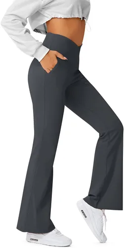 Vista 29 de HEGALY Pantalones de yoga acampanados para mujer, leggings cruzados, suaves, de cintura alta, pantalones casuales de entrenamiento con corte de bota