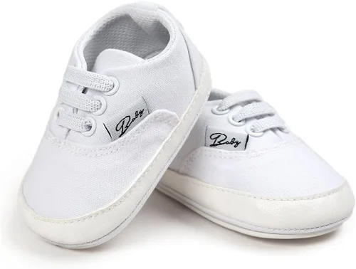 Vista 5 de Tenis de lona unisex para bebés, niños y niñas, suela de goma suave, tobillo alto, zapatos de cuna para niños pequeños