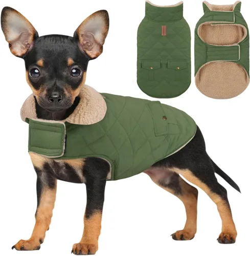 Vista 14 de Abrigo de invierno para perros pequeños, chaqueta sólida para cachorros, abrigo cálido para mascotas para clima frío, prendas acolchadas resistentes