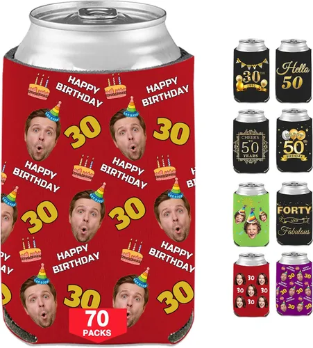 Vista 54 de Fundas enfriadoras de latas de cumpleaños, soporte personalizado para botellas de cerveza a granel con nombre de foto, suministros para fiestas