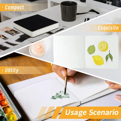 Vista 5 de Owevvin 3 mini cuadernos de papel de acuarela de 3.9 x 3.9 pulgadas, tamaño de viaje, portátil, 90 hojas de 300 GSM, papeles de dibujo texturizados