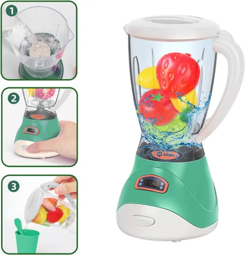 Vista 3 de Yalujumb Juego de juguetes de cocina, juego de electrodomésticos de cocina con cafetera, mezclador, tostadora con luces y sonidos realistas, regalo