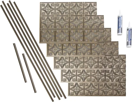 Vista 17 de FASÄDE Kit de protector contra salpicaduras decorativo de vinilo estilo tradicional/patrón 1 de 15 pies cuadrados en bronce antiguo