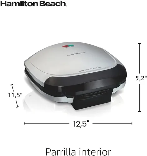 Vista 8 de Hamilton Beach Parrilla eléctrica para interiores, 6 porciones, grande de 90 pulgadas cuadradas, platos antiadherentes fáciles de limpiar, bisagra