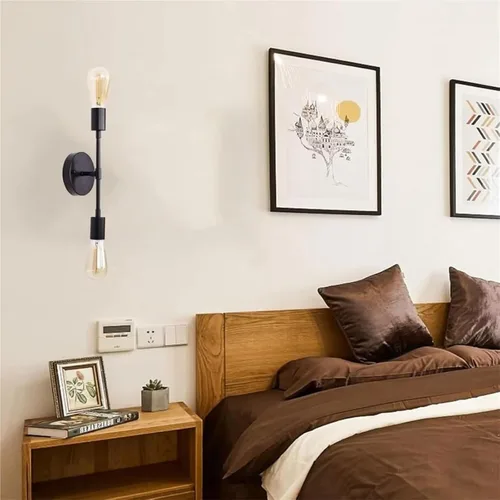 Vista 8 de Lámpara de pared industrial retro con 2 luces para espejo de tocador, apliques dobles para cocina, sala de estar, dormitorio, E27 Lampara Pared