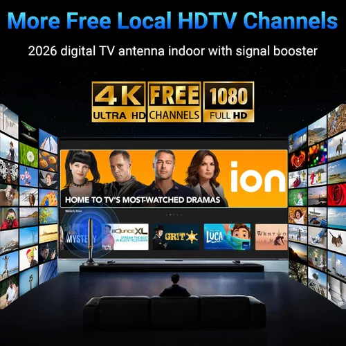 Vista 6 de Antena de TV digital para Smart Tv en interiores, antena HDTV digital de recepción 360 para canales locales, soporta 1080P y 4K, base magnética