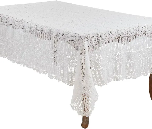 Vista 6 de Fennco Styles Cluny Collection Mantel de algodón con encaje de ganchillo hecho a mano, cuadrado de 30 pulgadas, mantel color crudo para bodas