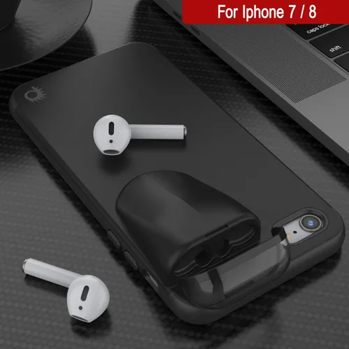 Vista 6 de Punkcase Funda de carga para iPhone 7 Airpod Funda delgada y duradera 2 en 1 diseñada para iPhone 8/7 (4.7 pulgadas) Protege tu teléfono + Negro