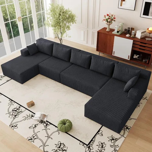 Vista 48 de Sofá modular Cloud de 95 pulgadas con otomana, moderno sofá nube en forma de U con asiento profundo, cómodo sofá de pana de 3 plazas, sofá de espuma