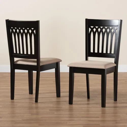 Vista 9 de Baxton Studio Genesis - Juego de 2 sillas de comedor, beige/marrón oscuro