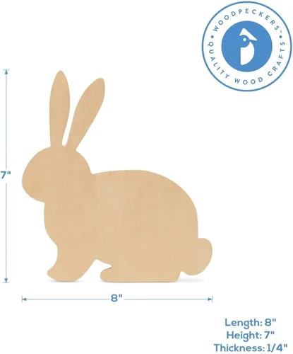Vista 2 de Recorte de conejo de madera de 8 x 7 pulgadas, paquete de 1 recorte de conejo de Pascua de madera sin terminar para pintar para manualidades