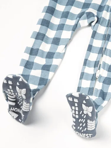 Vista 3 de HonestBaby Pijama de algodón orgánico con pies ajustados para niños, azul marino pintado, 12 meses, Búfalo pintado azul marino
