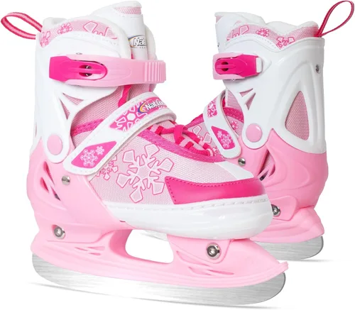 Vista 10 de Patines de hielo ajustables Nattork para niños - 4 tallas ajustables con cordones, patines de hockey con forro de felpa cálido, soporte de tobillo