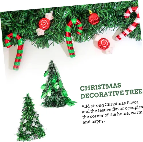 Vista 6 de Lindo mini árbol de Navidad modelo 2pcs árbol de oropel para decoración del hogar adorno de mesa