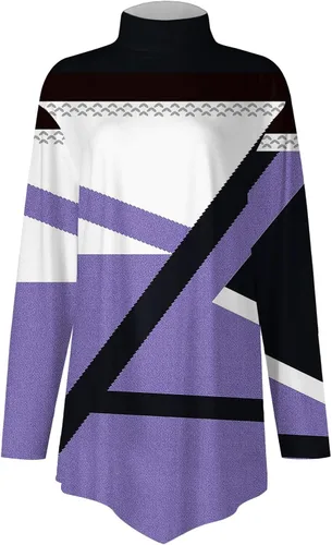 Vista 3 de RMXEi Blusas para mujer, cuello alto, manga larga, dobladillo irregular, blusas casuales de invierno, blusas holgadas