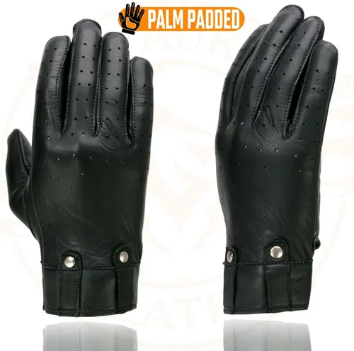 Vista 3 de Milwaukee Leather MG7710 - Guantes de mano para motocicleta de piel perforada negra con trabillas para muñeca