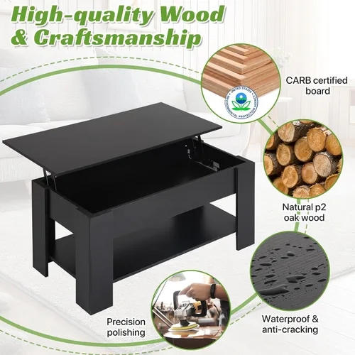 Vista 5 de Mesa de centro elevable con almacenamiento oculto, diseño moderno de elevación de 39.4 pulgadas, escritorio convertible de comedor y portátil