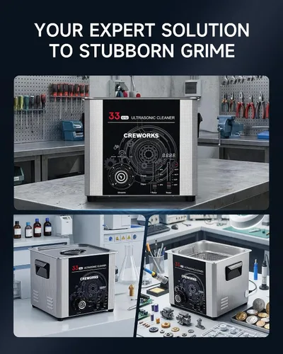 Vista 7 de CREWORKS Limpiador ultrasónico de 15L con función de barrido, 33 kHz 360 W Máquina de limpieza ultrasónica de grado industrial con temporizador