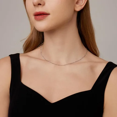 Vista 4 de Collar de cadena para mujer, delicado y sencillo, chapado en oro de 18 quilates, gargantilla con disco tipo moneda, trenzada, con cuentas, collar