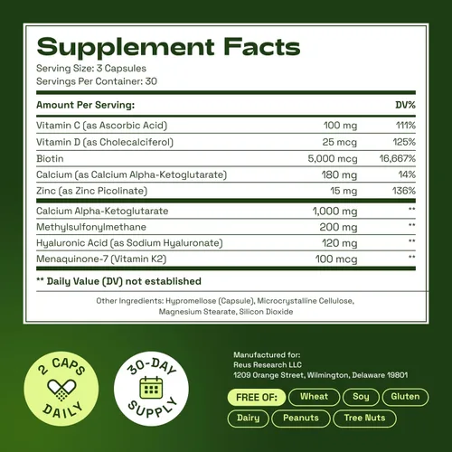 Vista 5 de Cata-Kor Suplemento NAD+ y complejo Ca-AKG - Suplemento liposomal NAD+ con resveratrol (60 cápsulas) y complejo de belleza Ca-AKG, MSM, ácido