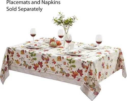 Vista 8 de Newbridge Mantel de tela de follaje otoñal de Acción de Gracias, rectangular de 60 x 102 pulgadas, hojas cambiantes con bordes, Autumn Essentials