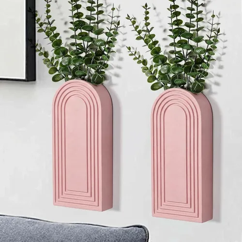 Vista 11 de Dnnnii Juego de 2 jarrones de pared de madera, acabado negro, decoración de pared moderna de granja y bohemio para entrada, pasillo, baño, sala