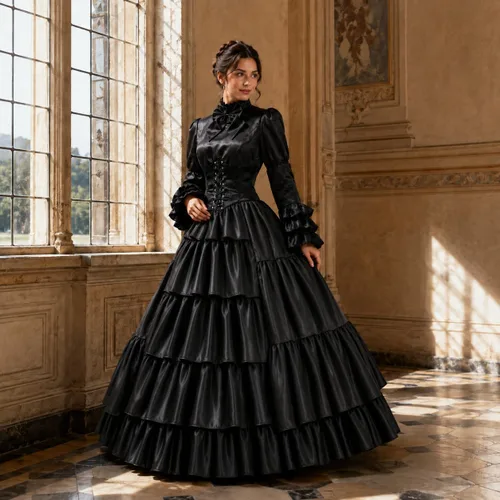 Vista 5 de GRACEART Women Gothic Victorian Rococo Dress Costumes Estilo A (satén)-negro
